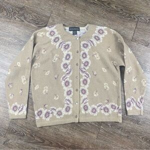 Banana Republic Tan and Purple Floral Cardigan